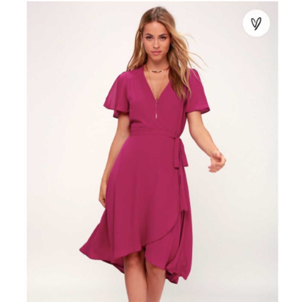 LULU’S Magenta Midi Wrap Dress NWT